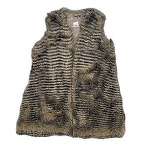Amanda Blu Womens Owl Vest Size Large Long Fur Brown Cute NEW Open Front Pockets